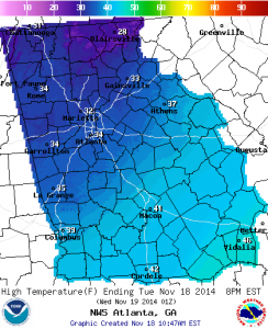GA Highs for 11/18/14 Courtesy: National Weather Service