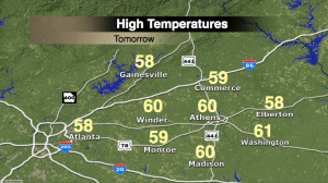High temperatures for tomorrow will reach about 60 degrees across NE GA.