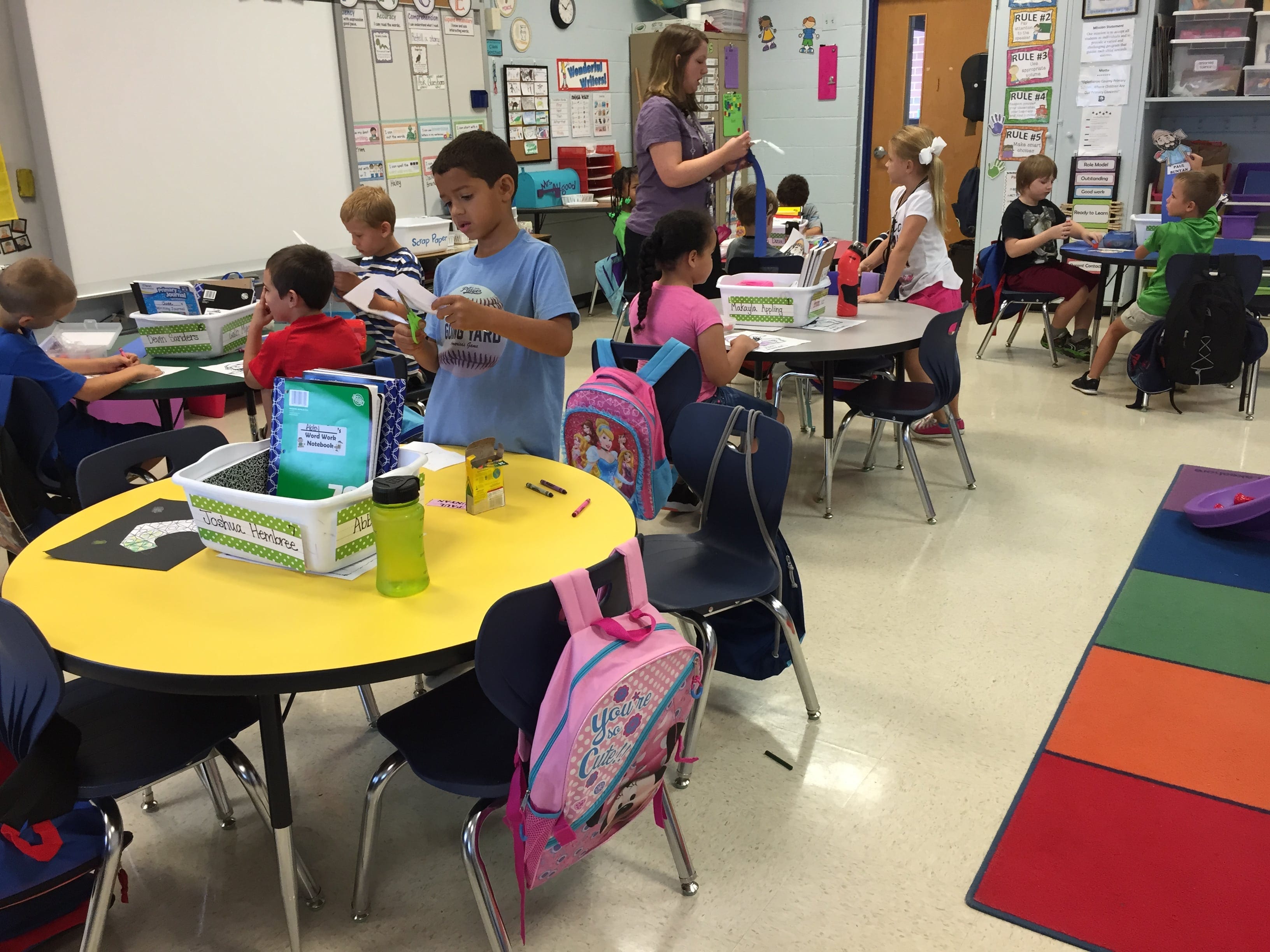Ms. Allgood's first grade class uses supplies donated through DonorsChoose.