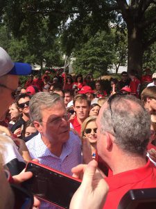 Jeb Bush speaks to UGA fans at a tailgate on Herty field before the South Carolina game on Saturday. 