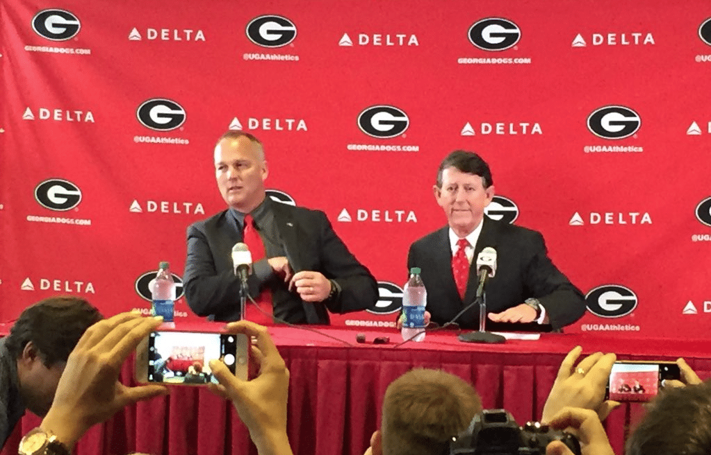 Head coach Mark Richt and AD Greg McGarity at Monday's press conference.