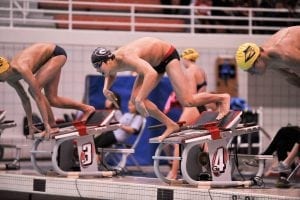 Georgia's Jay Litherland dives into the water during the Bulldog's swim meet with the Emory Eagles at the Gabrielsen Natatorium on Friday, November 13, 2015 in Athens, Ga. (Photo by Sean Taylor)