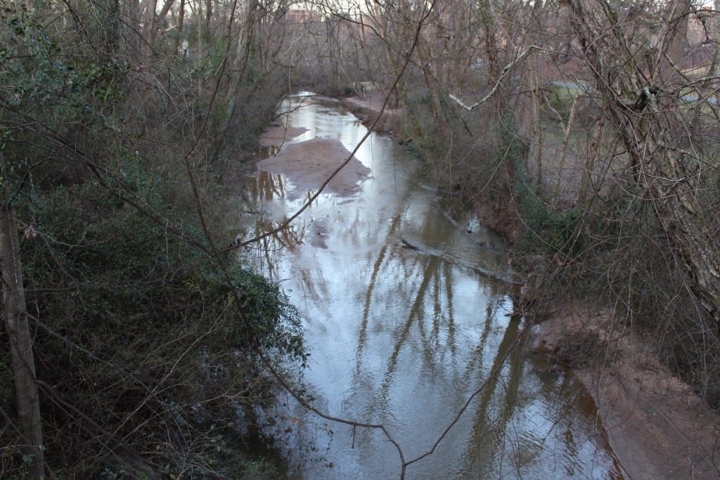 Trail Creek, which runs into the Oconee River, turned bright blue in 2010 after a spill from a chemical plant. 