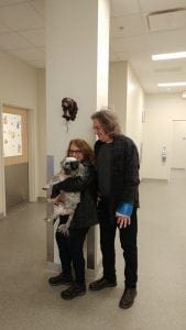 Rhonda Nally, her husband, and Cooper, her dog who was diagnosed with B-cell lymphoma in February. Photo Credit: University of Georgia Veterinary Teaching Hospital