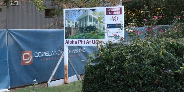The University of Georgia’s newest sorority is Alpha Phi. The chapter’s house, located at 387 S. Milledge Ave. in Athens, Georgia, is currently undergoing major renovations. The house, owned by the Georgia House Corporation of Alpha Phi, is valued at $1.3 million. (Photo by Emma Fordham)