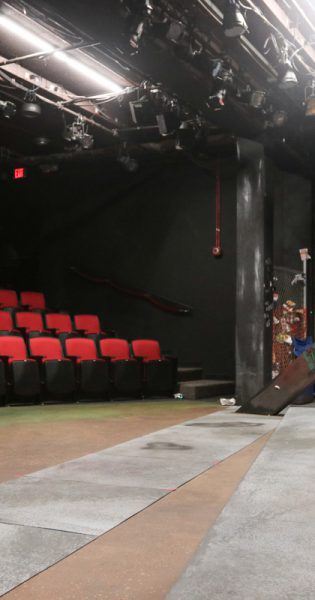 Photograph of the final set for the Department of Theatre and Film Studies’s production of In the Blood. The challenge of desinging the set for a play like In the Blood is that since it focuses on homelessness, one has to build a physical space for those who don’t have one of their own. (Photo/Anthony Gagliardi)