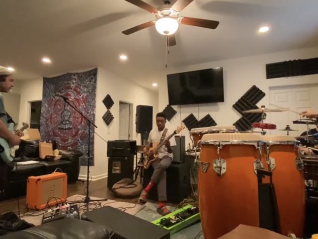 Members of the band Undeground Springhouse rehearse prior to the pandemic.