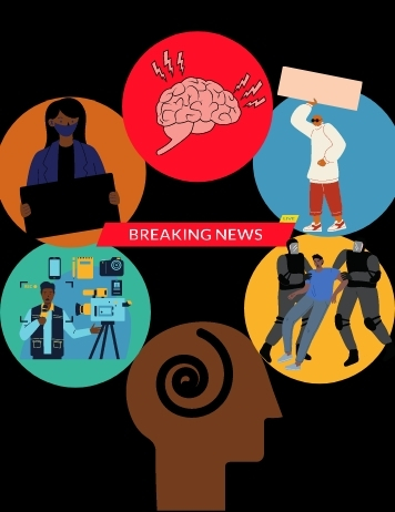 Graphic of Black Journalists dealing with reporting on Black trauma and dealing with their mental health