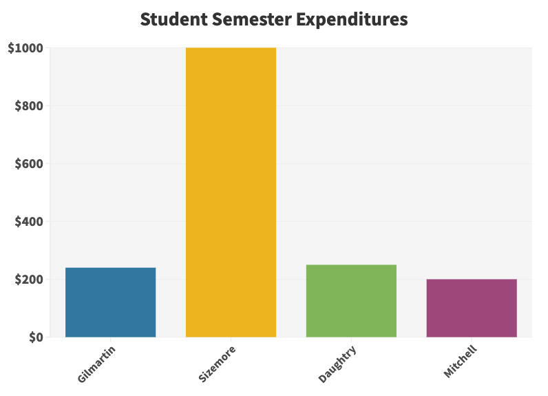 A bar graph illustrating the differences in which the students pay.