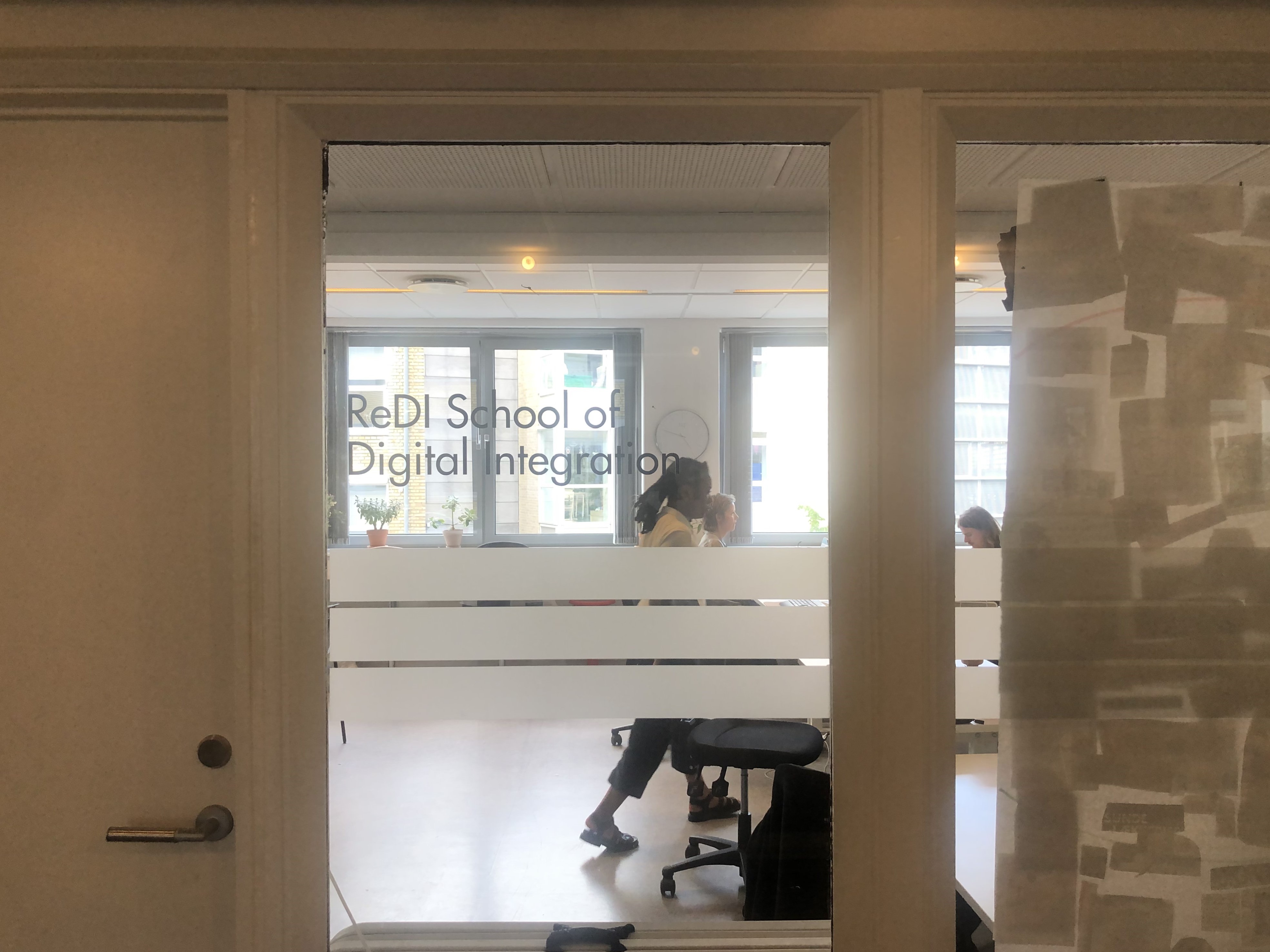 The door to the ReDI School of Digital Integration in Copenhagen, Denmark.