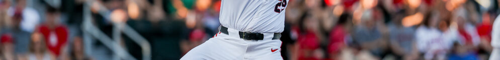 A University of Georgia pitcher throws a baseball.