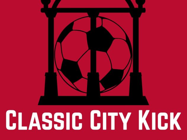 Graphic with the UGA arch and a soccer ball