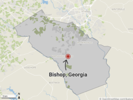 Locator map of Bishop, Georgia in Oconee County