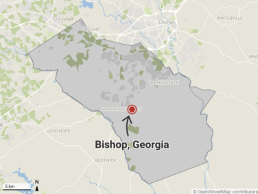 Locator map of Bishop, Georgia in Oconee County