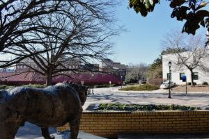 Snow and ice dust UGA campus near Memorial Hall on January 27, 2026