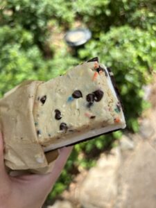 Close up photo of cookie dough bar treat