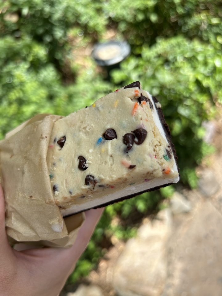 Close up photo of cookie dough bar treat