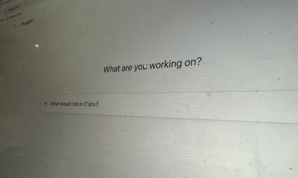 ChatGPT search bar on website with "What should I do in O'hau" typed into the box