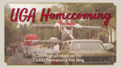 A vintage photo of a UGA homecoming parade