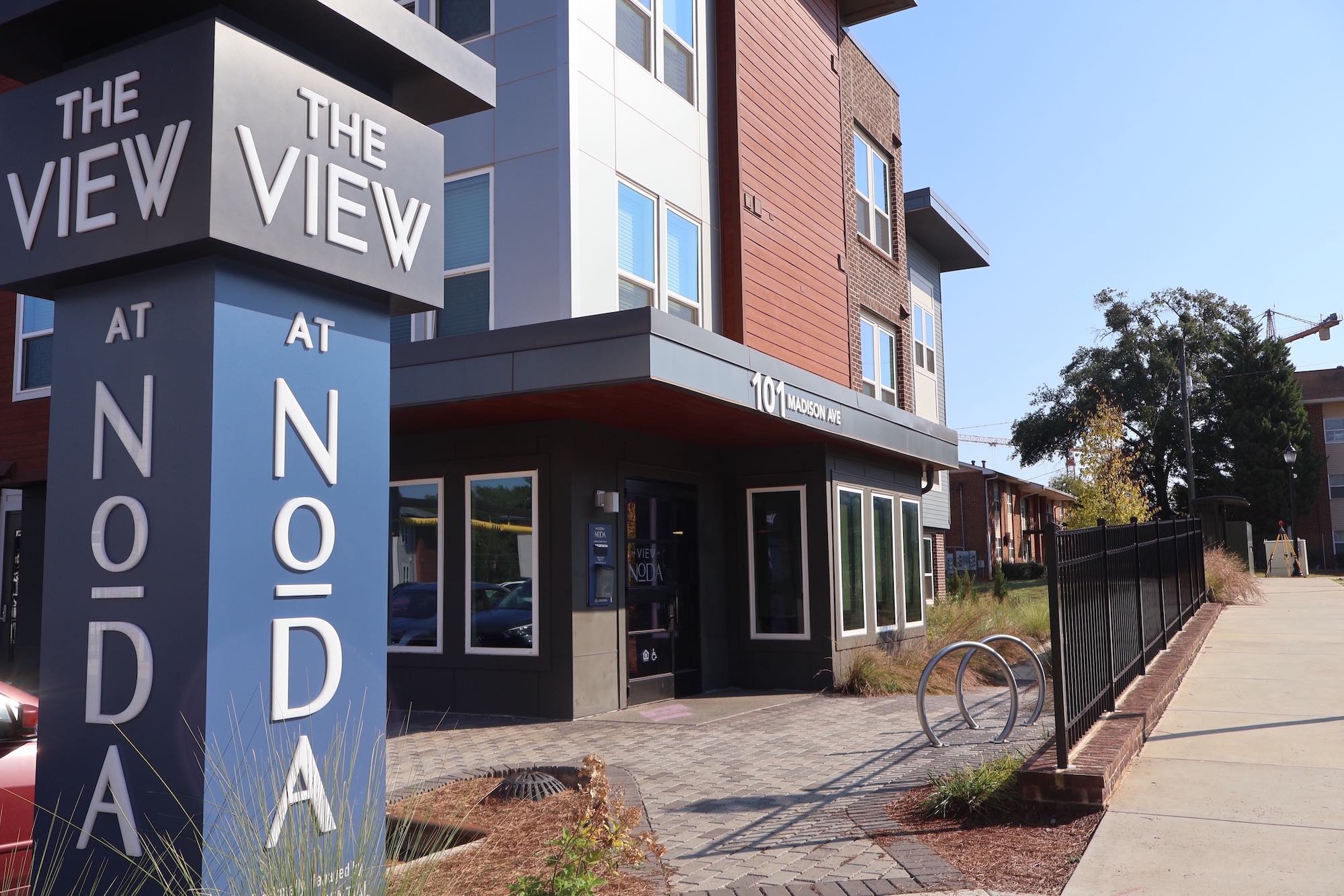 The entrance of the apartment complex, The View at NoDa.